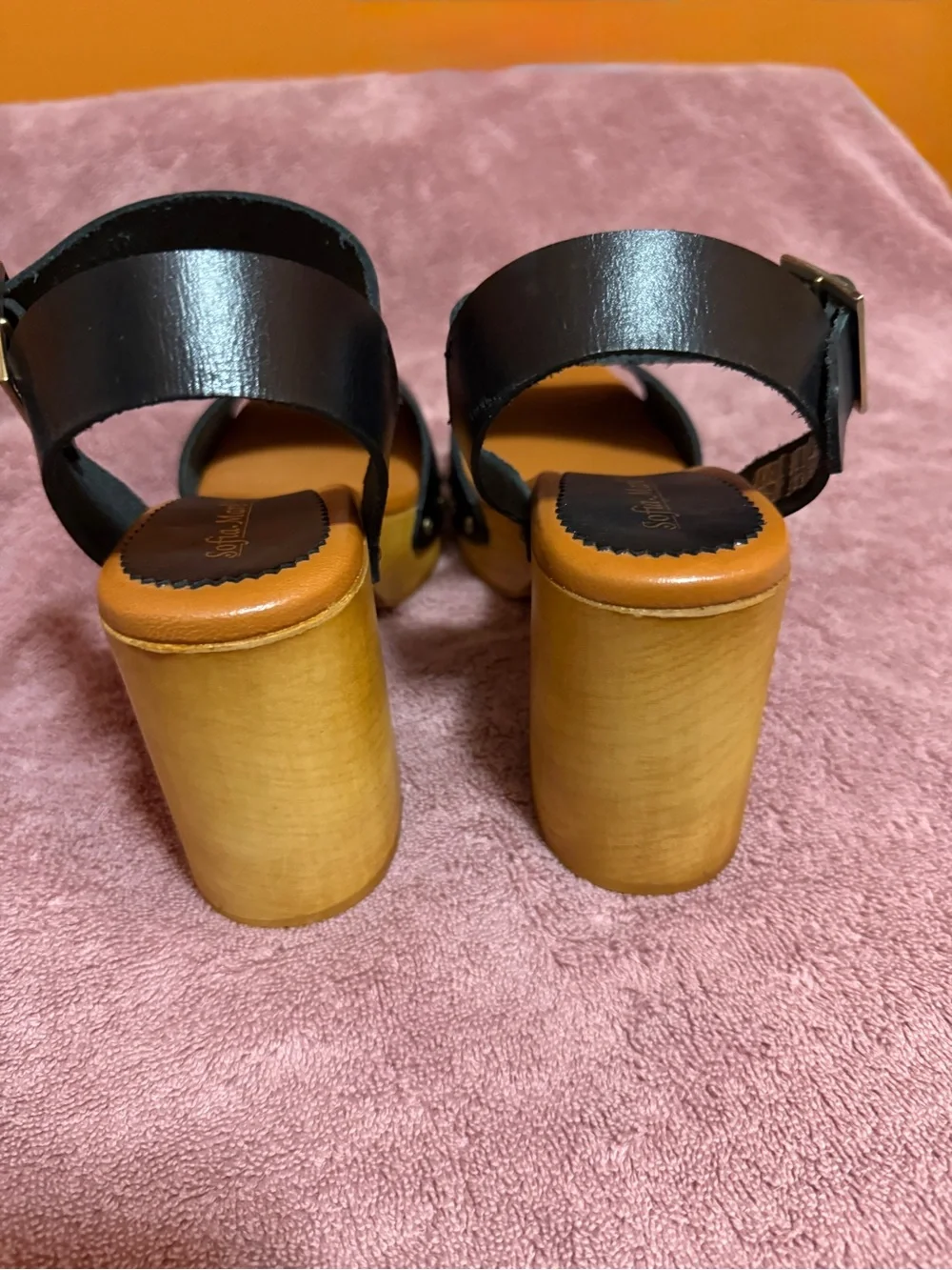 Black Platform Sandals with Wood-Look Block Heel
